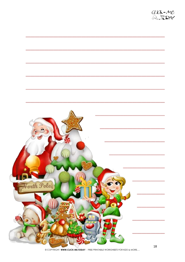 Free printable letter to Santa print out christmas tree & elf with lines 18